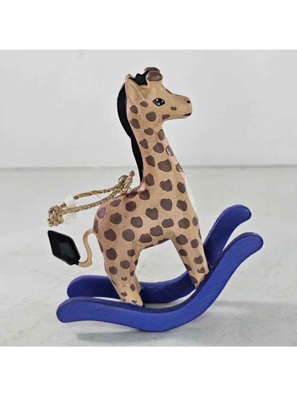 Pier 1 Giraffe Rocking Horse Ornament Blue Base Hand Painted Christmas Decor